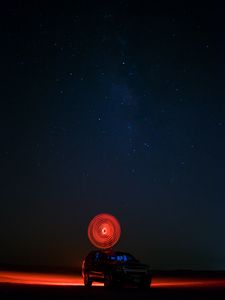 Preview wallpaper car, starry sky, night, light, circle