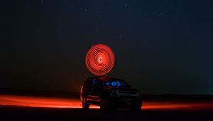 Preview wallpaper car, starry sky, night, light, circle