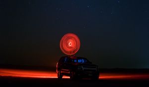 Preview wallpaper car, starry sky, night, light, circle