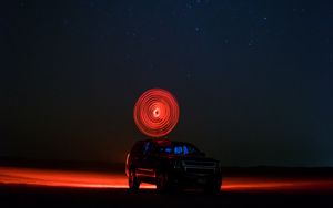 Preview wallpaper car, starry sky, night, light, circle