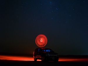 Preview wallpaper car, starry sky, night, light, circle