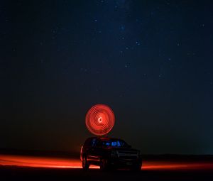 Preview wallpaper car, starry sky, night, light, circle