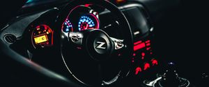 Preview wallpaper car, steering wheel, dashboard, backlight, black