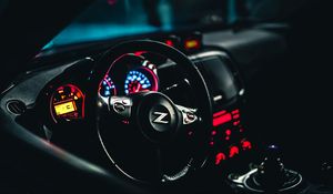 Preview wallpaper car, steering wheel, dashboard, backlight, black