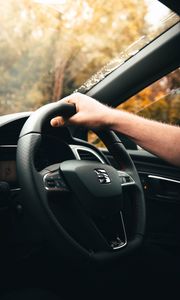 Preview wallpaper car, steering wheel, hand, salon