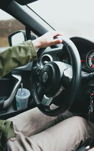 Preview wallpaper car, steering wheel, hand, driver