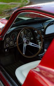 Preview wallpaper car, steering wheel, red, old, retro