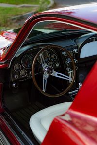 Preview wallpaper car, steering wheel, red, old, retro