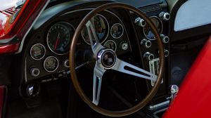 Preview wallpaper car, steering wheel, red, old, retro