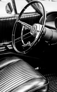 Preview wallpaper car, steering wheel, retro, black and white