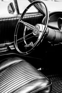 Preview wallpaper car, steering wheel, retro, black and white