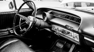 Preview wallpaper car, steering wheel, retro, black and white