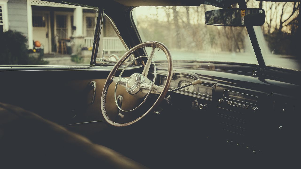 Wallpaper car, steering wheel, retro, dark