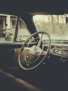 Preview wallpaper car, steering wheel, retro, dark