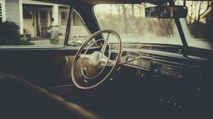 Preview wallpaper car, steering wheel, retro, dark