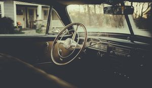 Preview wallpaper car, steering wheel, retro, dark