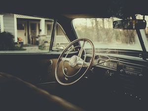 Preview wallpaper car, steering wheel, retro, dark