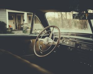 Preview wallpaper car, steering wheel, retro, dark