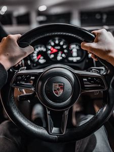 Preview wallpaper car, steering wheel, salon, hands