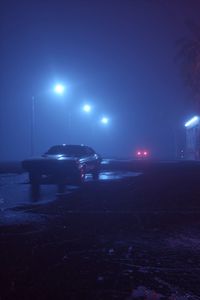 Preview wallpaper car, street, neon, fog, lights, night