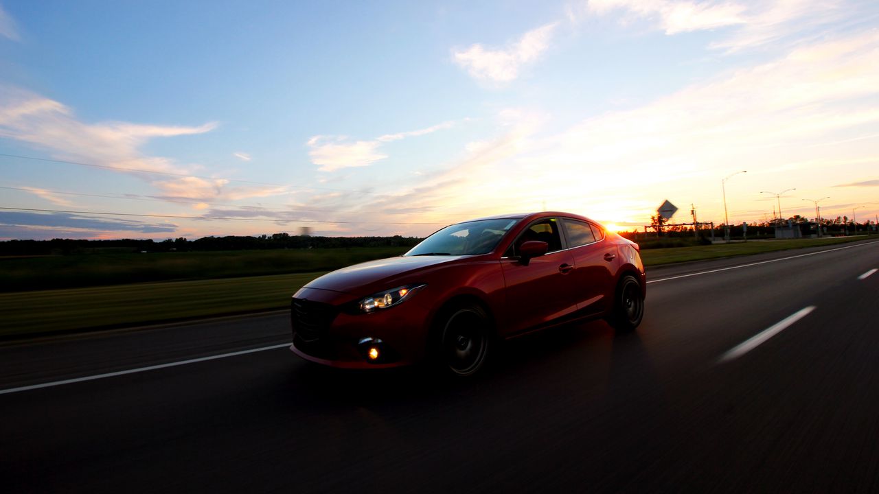 Wallpaper car, sunset, motion