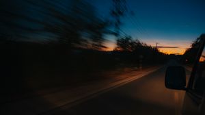 Preview wallpaper car, sunset, night, movement, speed