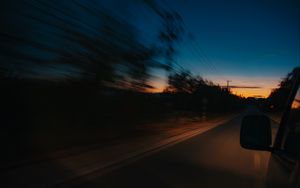 Preview wallpaper car, sunset, night, movement, speed