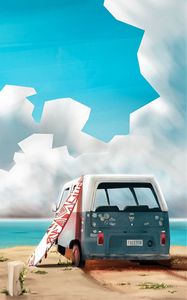 Preview wallpaper car, surfing, sea, art