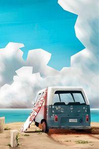 Preview wallpaper car, surfing, sea, art