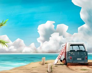 Preview wallpaper car, surfing, sea, art