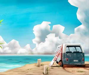 Preview wallpaper car, surfing, sea, art