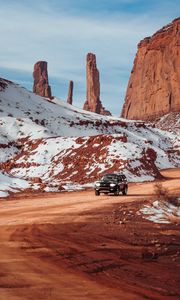 Preview wallpaper car, suv, black, mountains, off-road, ride