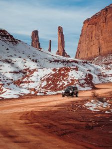 Preview wallpaper car, suv, black, mountains, off-road, ride