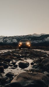 Preview wallpaper car, suv, black, mountains, nature