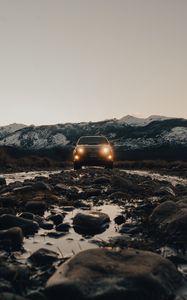 Preview wallpaper car, suv, black, mountains, nature