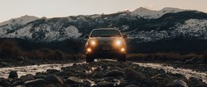 Preview wallpaper car, suv, black, mountains, nature