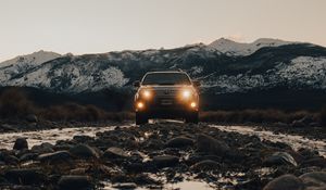 Preview wallpaper car, suv, black, mountains, nature