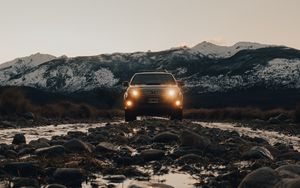 Preview wallpaper car, suv, black, mountains, nature