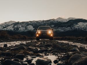 Preview wallpaper car, suv, black, mountains, nature