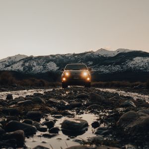 Preview wallpaper car, suv, black, mountains, nature