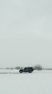 Preview wallpaper car, suv, black, snow, winter