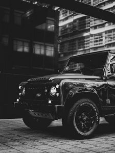 Preview wallpaper car, suv, bw, headlights