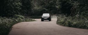 Preview wallpaper car, suv, forest, road, mountains