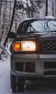 Preview wallpaper car, suv, headlight, light, snow