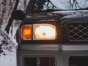 Preview wallpaper car, suv, headlight, light, snow