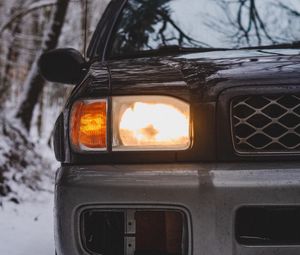 Preview wallpaper car, suv, headlight, light, snow