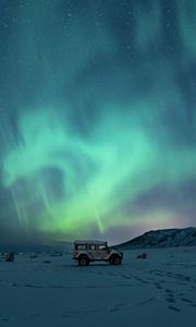 Preview wallpaper car, suv, northern lights, night, winter