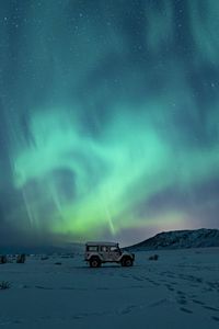 Preview wallpaper car, suv, northern lights, night, winter