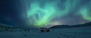 Preview wallpaper car, suv, northern lights, night, winter