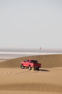 Preview wallpaper car, suv, red, sand, desert
